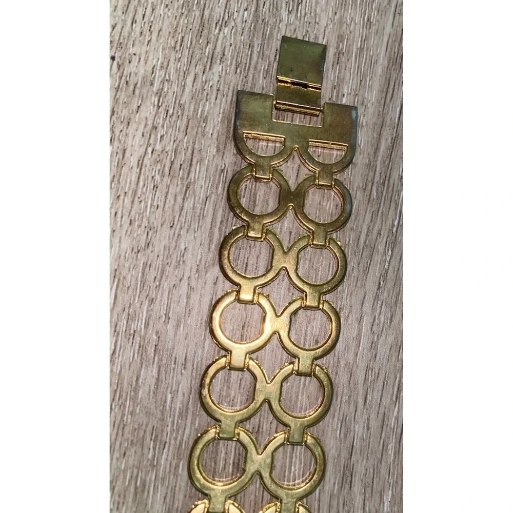 Gold Tone EJ Quartz Watch With Rhinestone Accents Womens Geometric Circular Wide